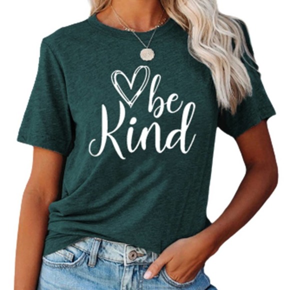 "BE KIND" GRAPHIC GREEN T-SHIRT MEDIUM - Picture 1 of 6